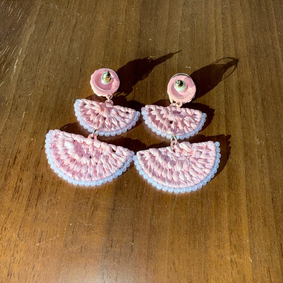 Chic Pink Crochet Half-Moon Earrings - Picture 3 of 4